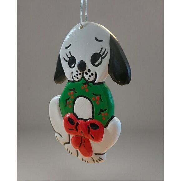Clare Set of 2 Christmas Hanging Ornaments Santa & Dog Puppy Wreath Flat - Picture 3 of 5
